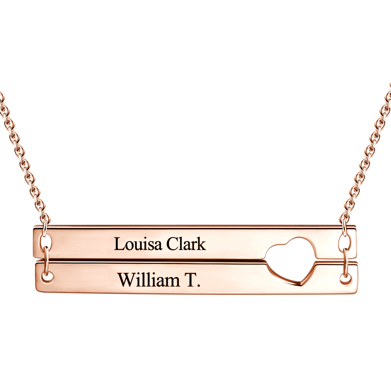 Engravable Heart Two Bar Necklace Rose Gold