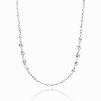 17.7in Silver Cable Chain Basic Necklace With CZ Beads - Length Adjustable - soufeelus