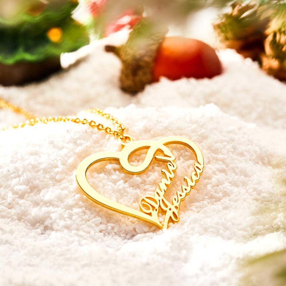 Overlapping Heart Two Name Necklace Christmas Gift Nameplates Necklace 14k Gold Plated For Her -  NameNecklaceUK