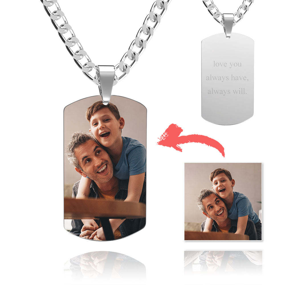 Men's Stainless Steel Dog Tag Photo Pendant For Dad