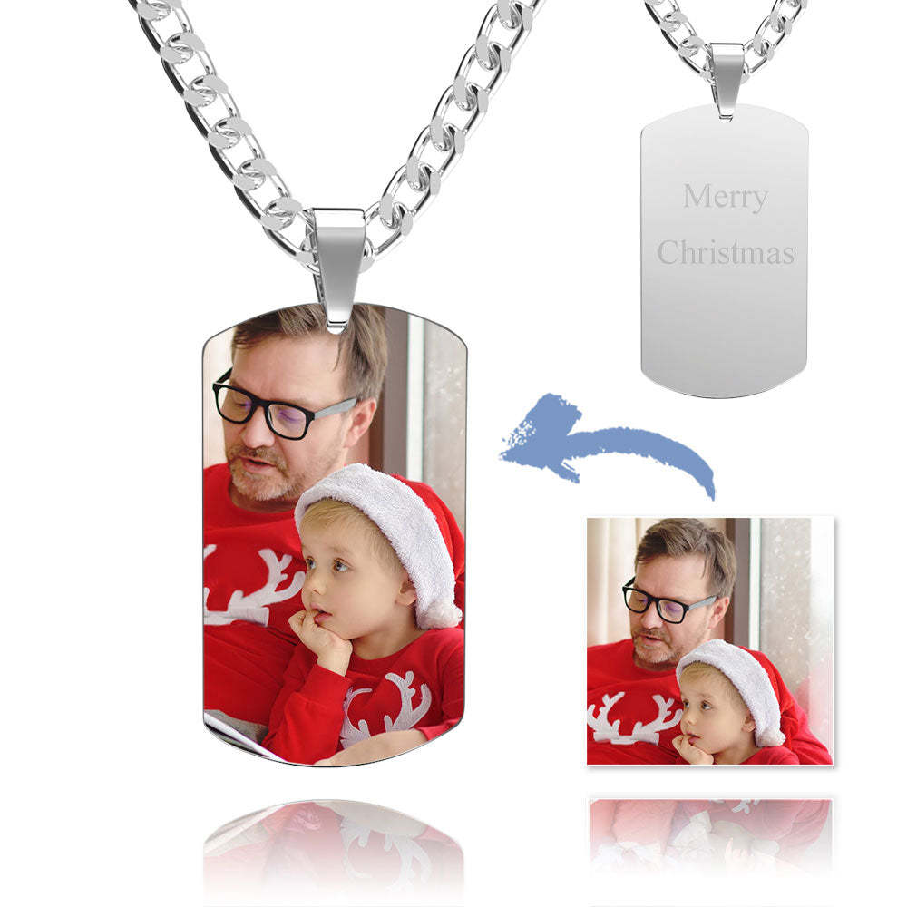 Men's Stainless Steel Dog Tag Photo Pendant For Dad