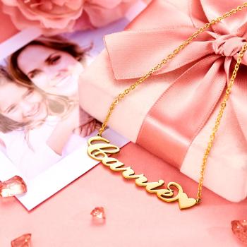 Mother's Day Gift Carrie Style Name Necklace with Little Heart Unique Gift 14K Gold