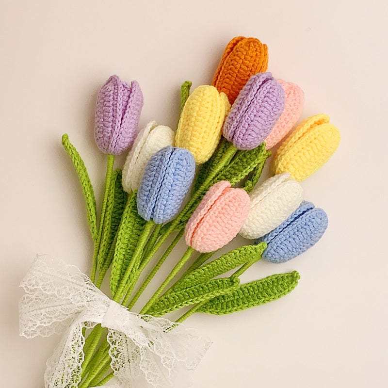 Tulip Crochet Flower Handmade Knitted Flower Gift for Lover - yournamenecklaceuk