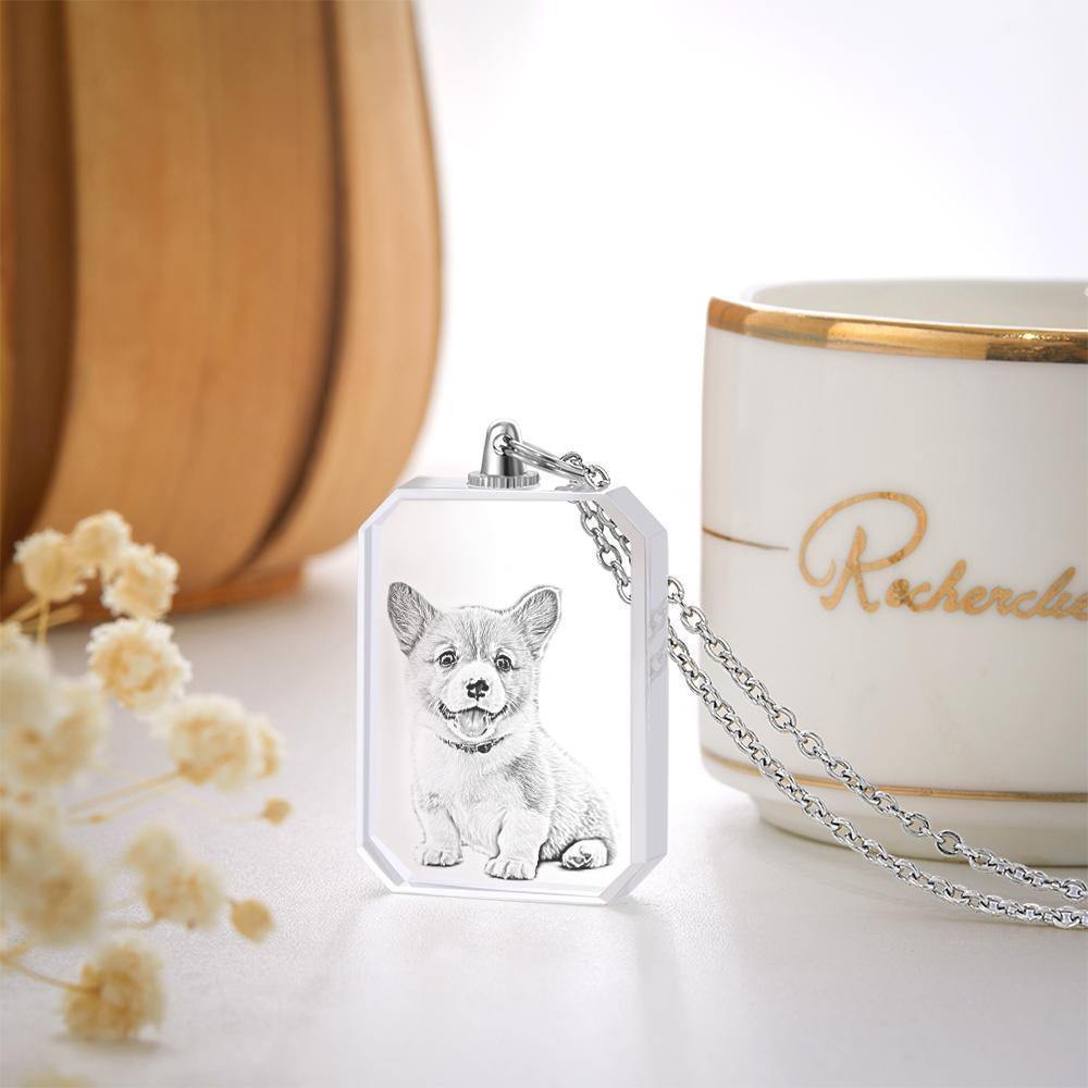 Crystal Photo Necklace Laser Etched Crystal Necklace Silver Color Chain Gifts Ideas Cute Pet - yournamencklaceuk
