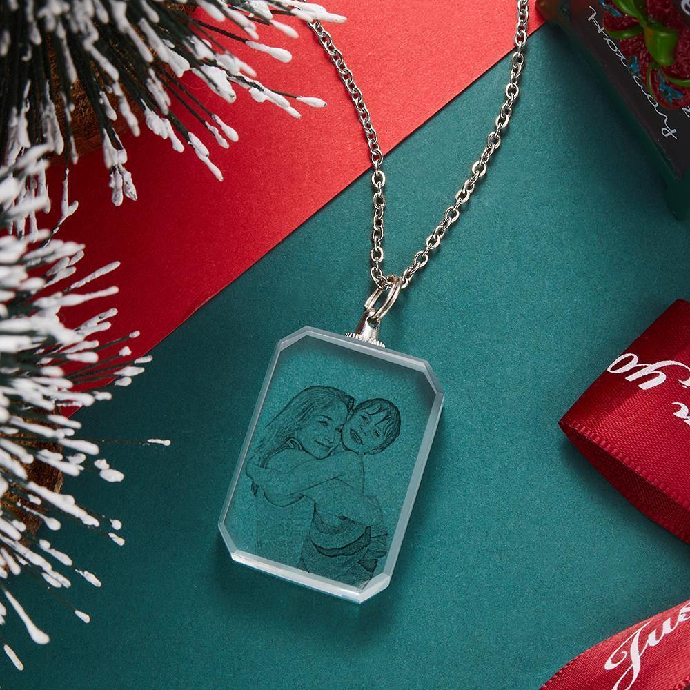Photo Necklace Laser Etched Crystal Necklace Silver Color Chain Gifts Ideas Gifts for Mom - yournamencklaceuk