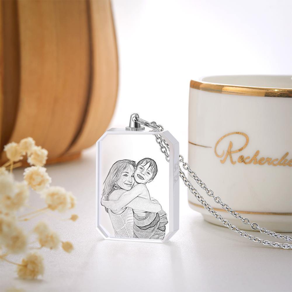 Photo Necklace Laser Etched Crystal Necklace Silver Color Chain Gifts Ideas Gifts for Mom - yournamencklaceuk