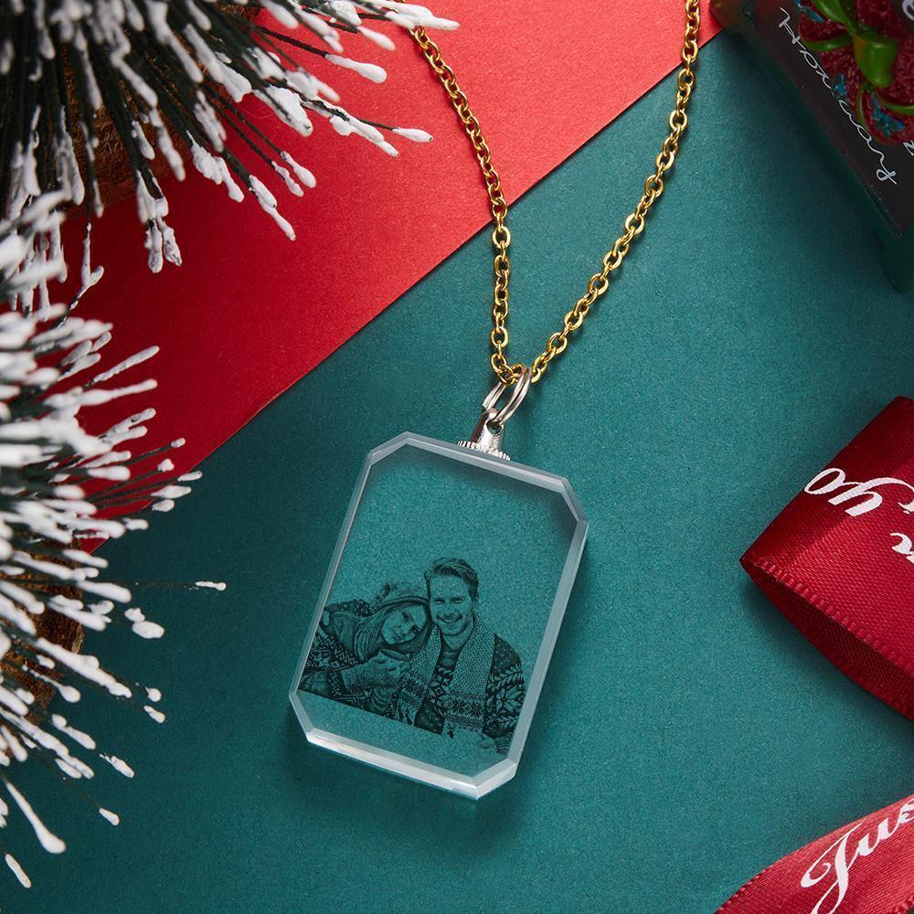 Merry Christmas Photo Necklace Laser Engraved Photo Crystal Necklace Gifts for Couple's - yournamencklaceuk