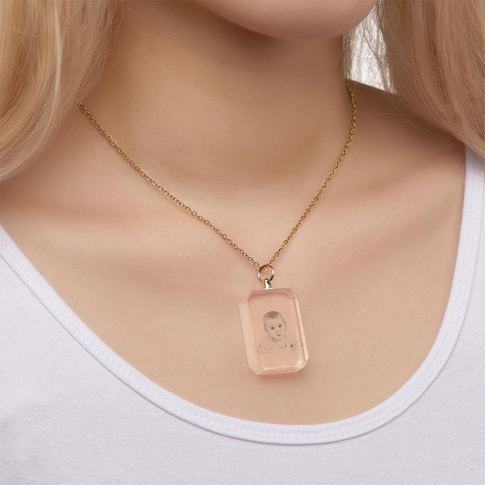 Photo Necklace Laser Engraved Photo Crystal Necklace Silver Color Chain Gifts Ideas Baby Picture Memorial Gifts - yournamencklaceuk