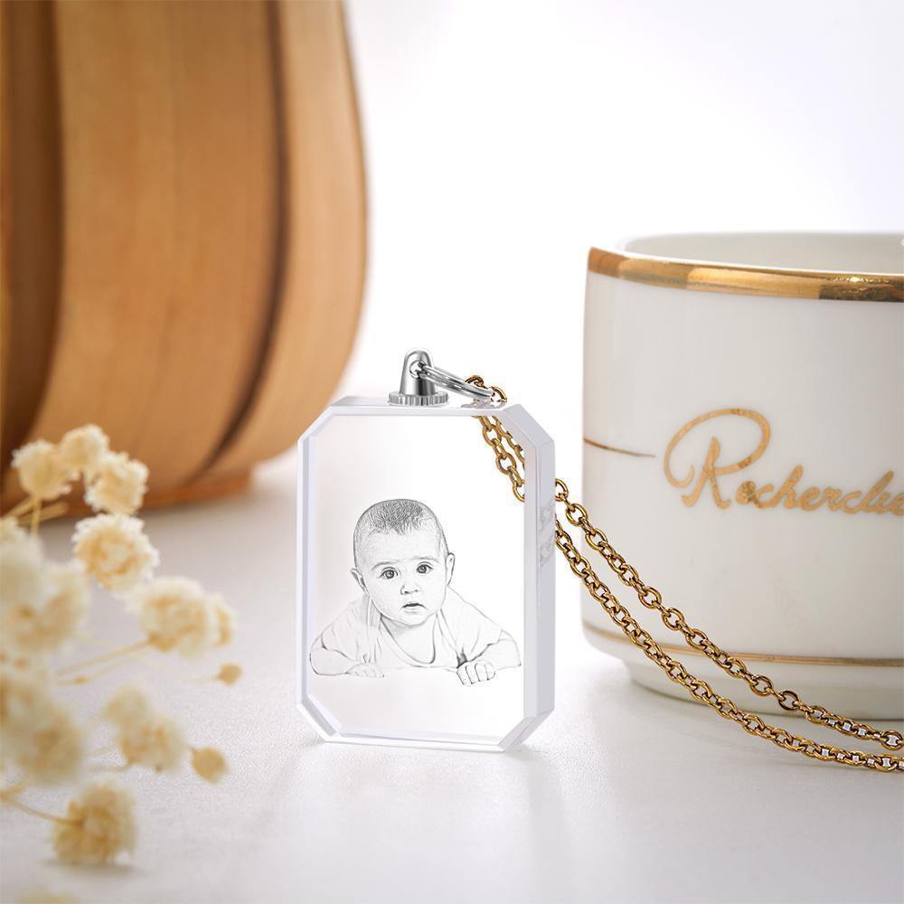 Photo Necklace Laser Engraved Photo Crystal Necklace Silver Color Chain Gifts Ideas Baby Picture Memorial Gifts - yournamencklaceuk