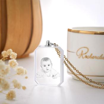 Photo Necklace Laser Engraved Photo Crystal Necklace Silver Color Chain Gifts Ideas Baby Picture Memorial Gifts - yournamencklaceuk