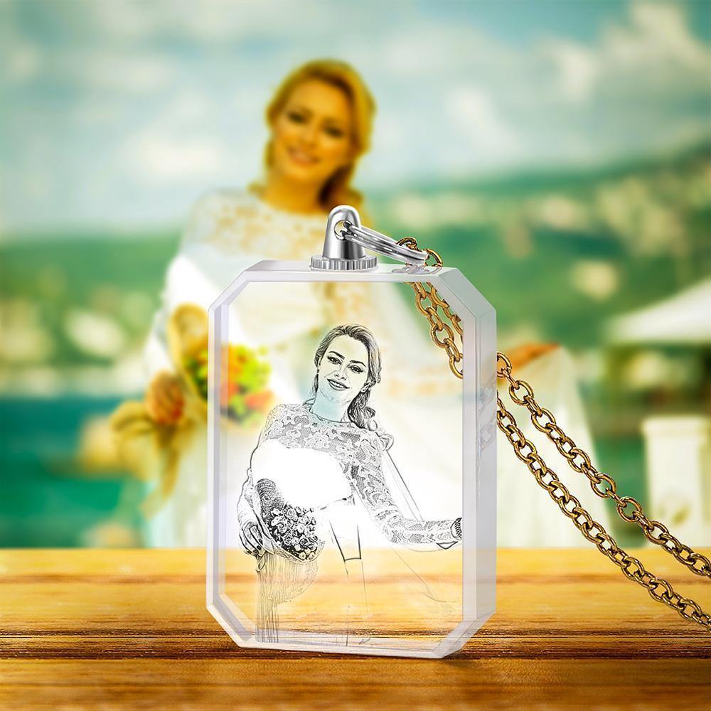 Photo Necklace Laser Engraved Photo Crystal Necklace Golden Color Chain Gifts Ideas Gifts Aniversary Day - yournamencklaceuk