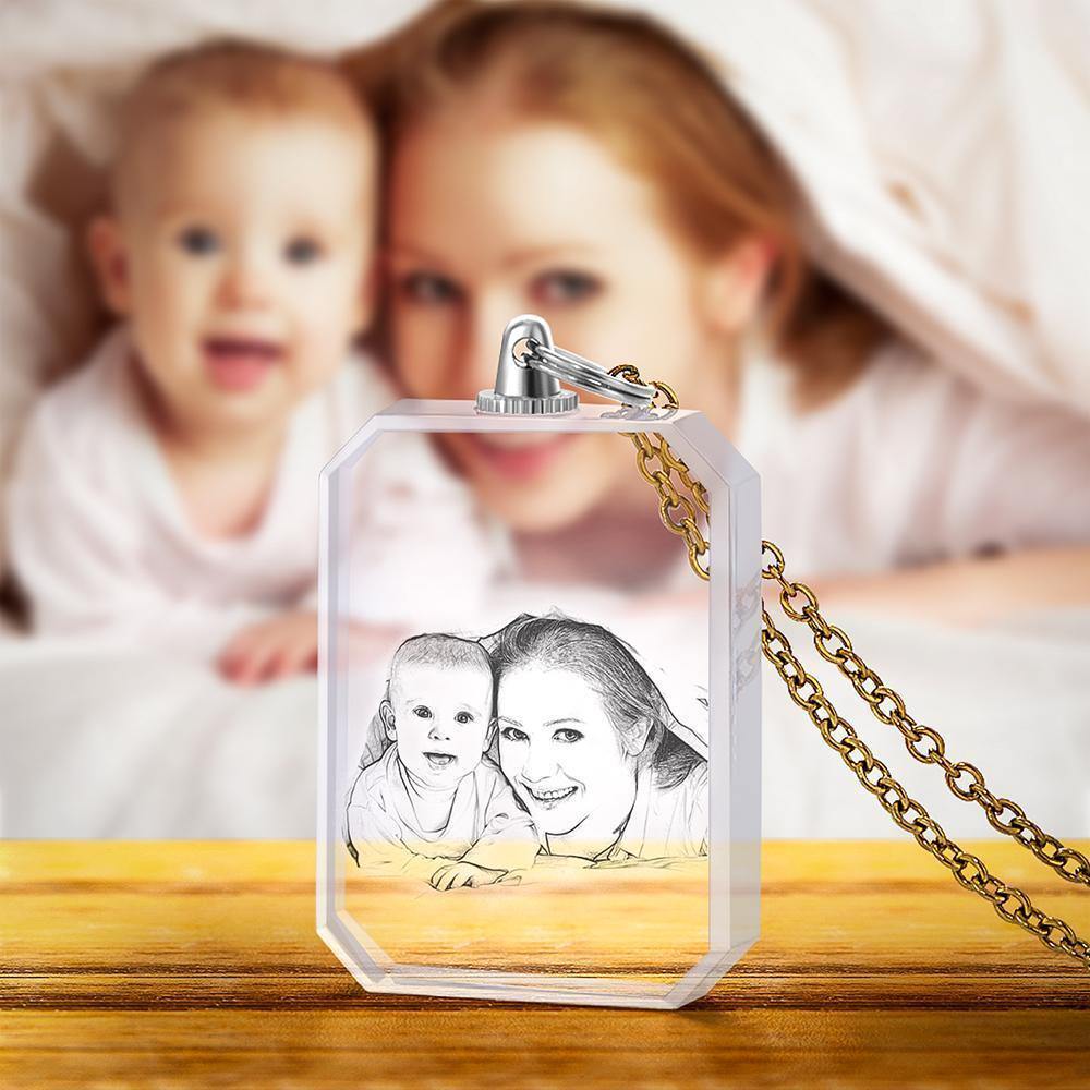 Photo Necklace Laser Etched Crystal Necklace Golden Color Chain Gifts Ideas Gifts for Mom - yournamencklaceuk