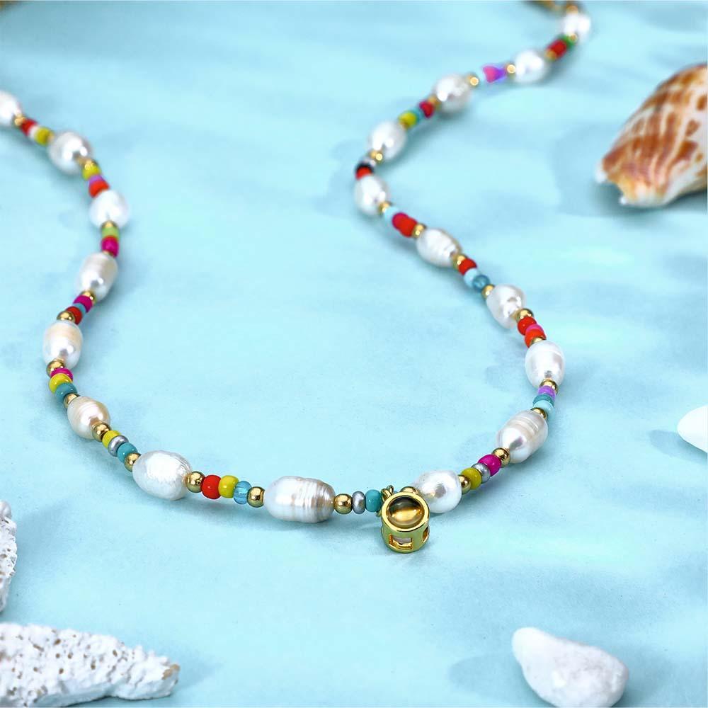 Custom Projection Necklace Colorful Bead Pearl Y2K Gift - yournamenecklaceuk