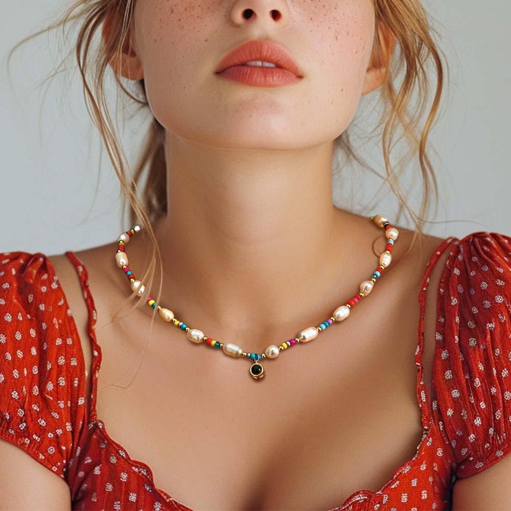 Custom Projection Necklace Colorful Bead Pearl Y2K Gift - yournamenecklaceuk
