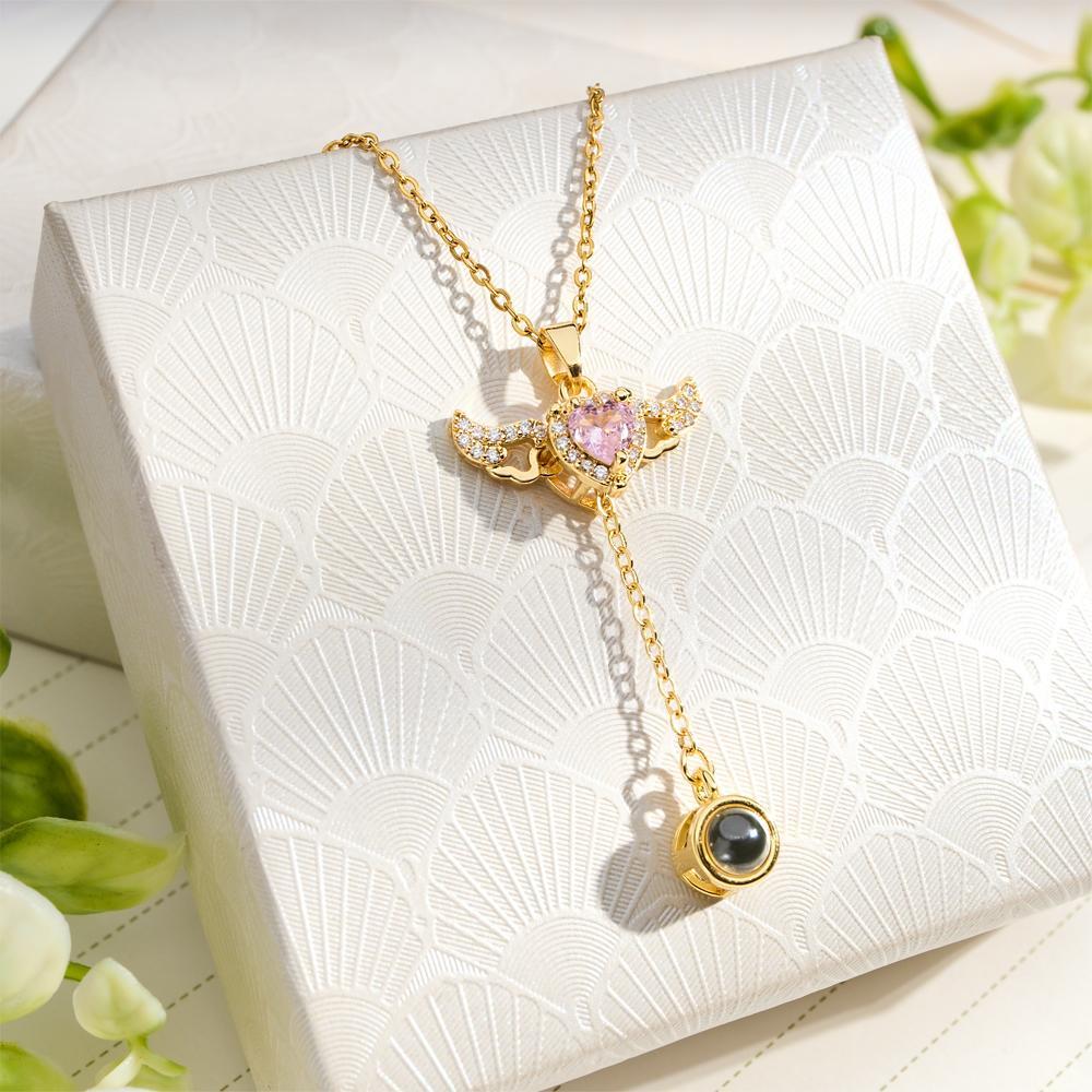 Custom Projection Necklace Cupid Heart Angel Wings Tassel Necklace Clavicle Chain - yournamenecklaceuk