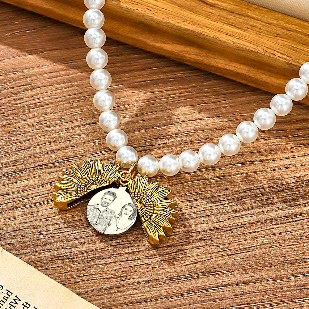 Custom Photo Necklace Vintage Flower Pearl Love Gift - yournamenecklaceuk