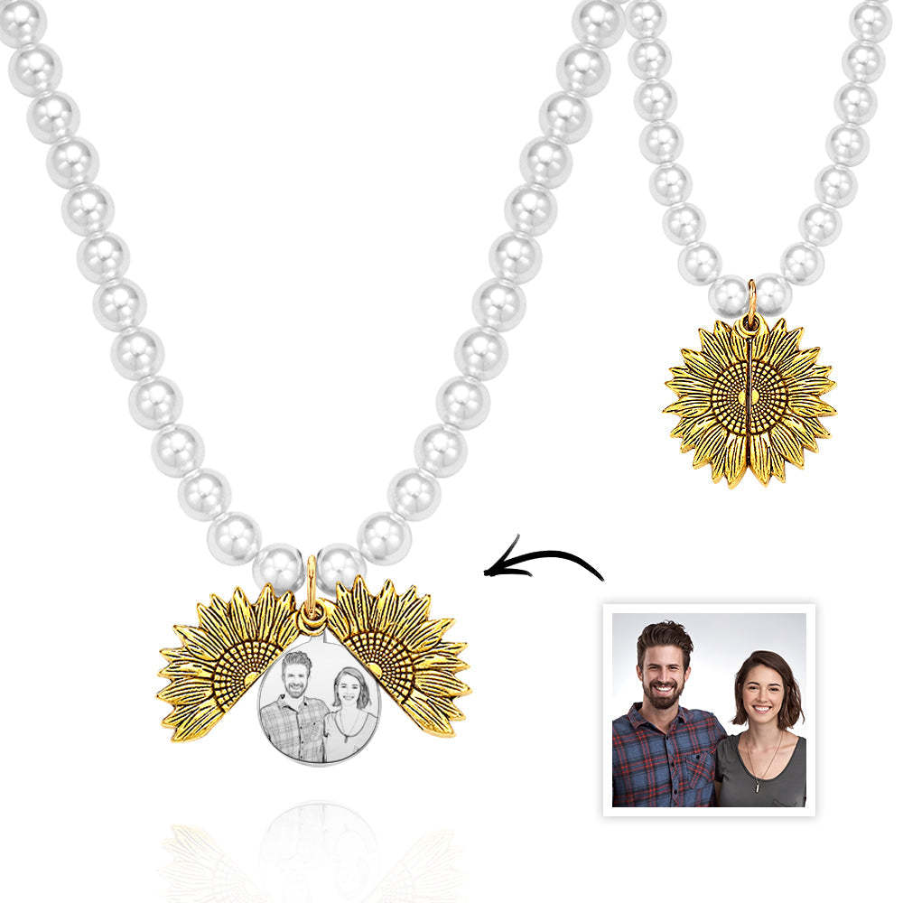 Custom Photo Necklace Vintage Flower Pearl Love Gift - yournamenecklaceuk
