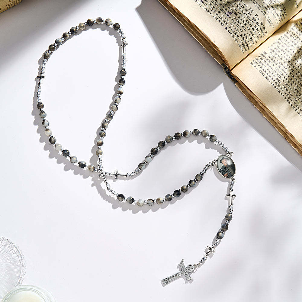 Custom Rosary Beads Cross Necklace Personalized Cross Necklace with Photo - yournamenecklaceuk