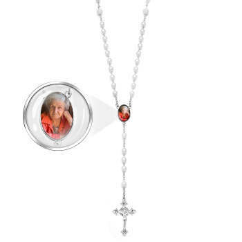 Custom Rosary Beads Cross Necklace Personalized White Bayberry Beads Necklace with Photo - yournamenecklaceuk