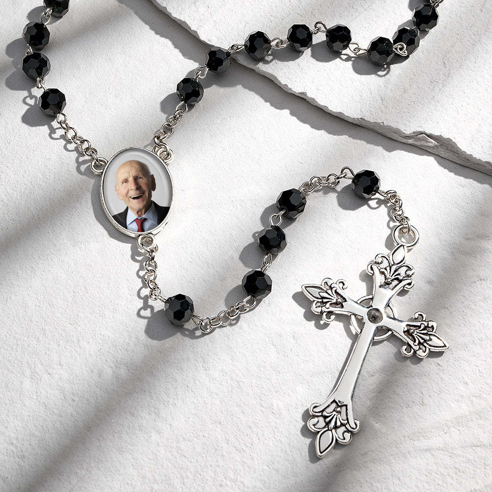 Custom Rosary Beads Cross Necklace Personalized Gothic Cross Necklace with Photo - yournamenecklaceuk
