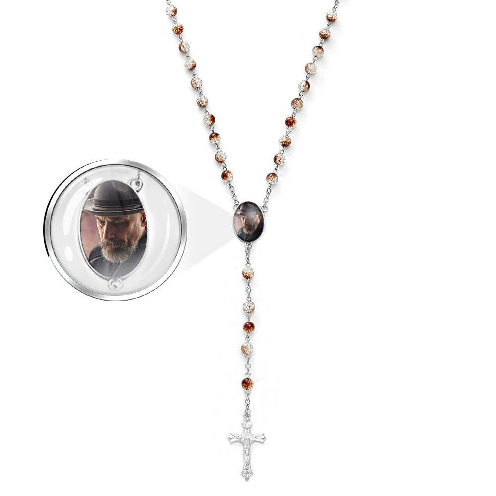 Custom Rosary Beads Cross Necklace Personalized Acrylic Explosion Beads Necklace with Photo - yournamenecklaceuk