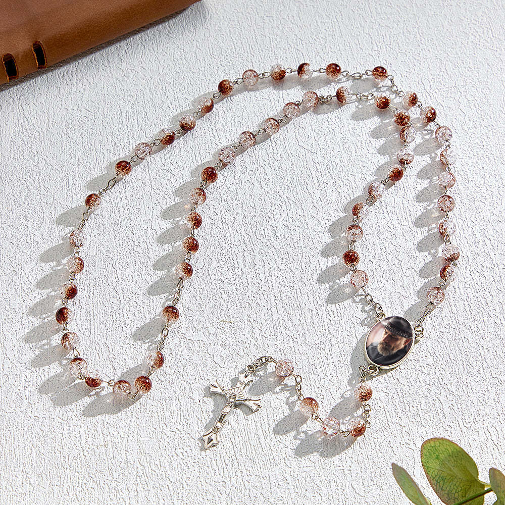 Custom Rosary Beads Cross Necklace Personalized Acrylic Explosion Beads Necklace with Photo - yournamenecklaceuk