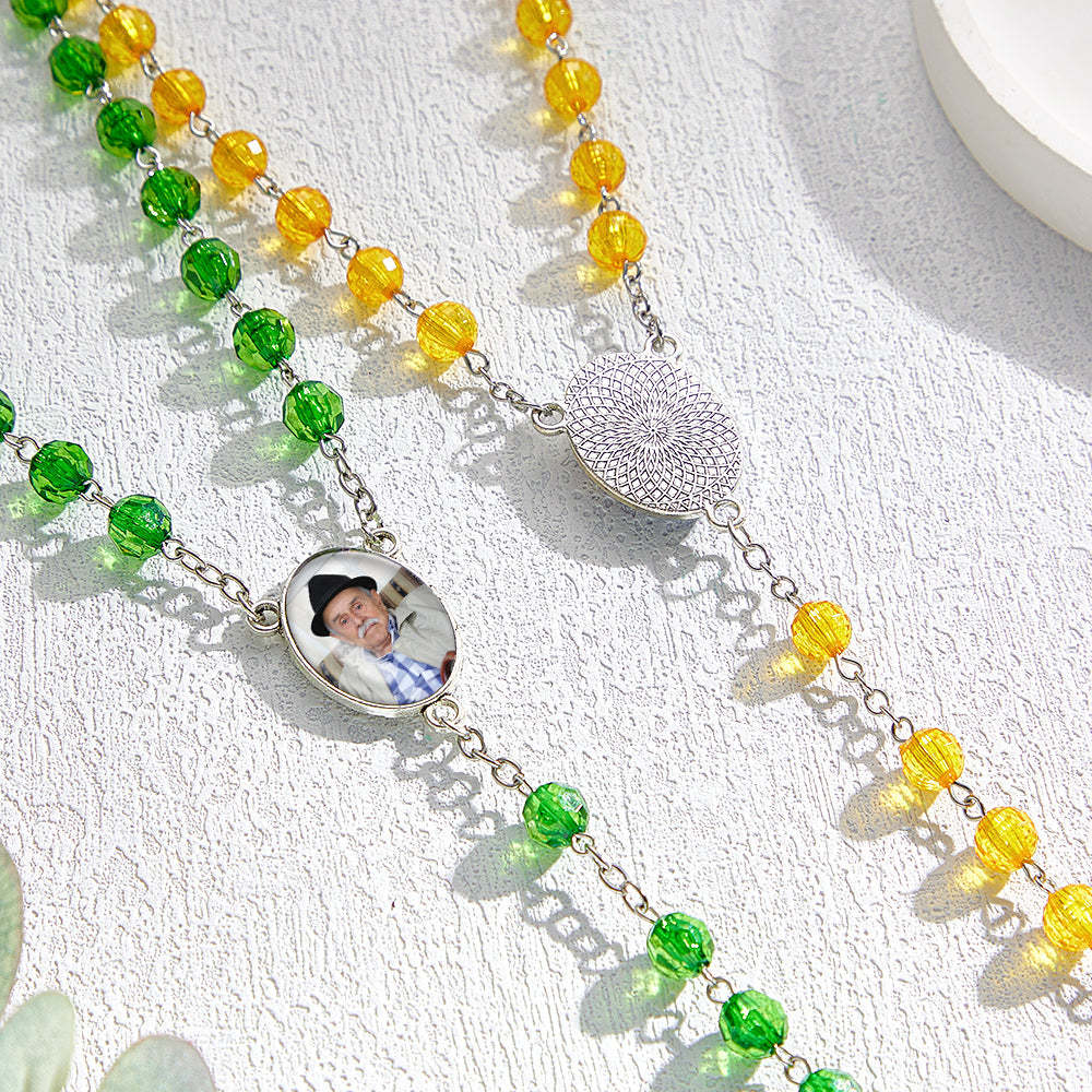 Custom Rosary Beads Cross Necklace Personalized Retro Style Handmade Bead Chain Necklace with Photo - yournamenecklaceuk