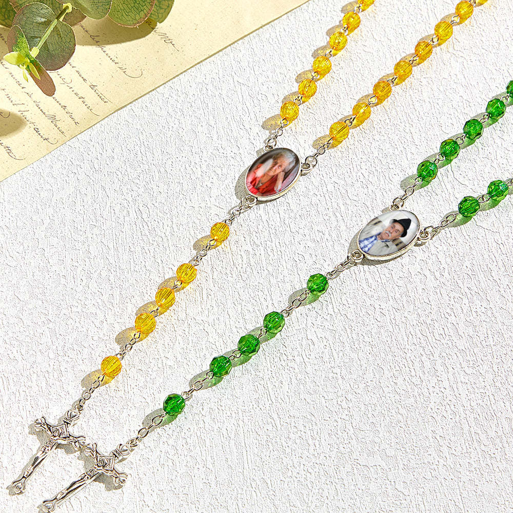 Custom Rosary Beads Cross Necklace Personalized Retro Style Handmade Bead Chain Necklace with Photo - yournamenecklaceuk
