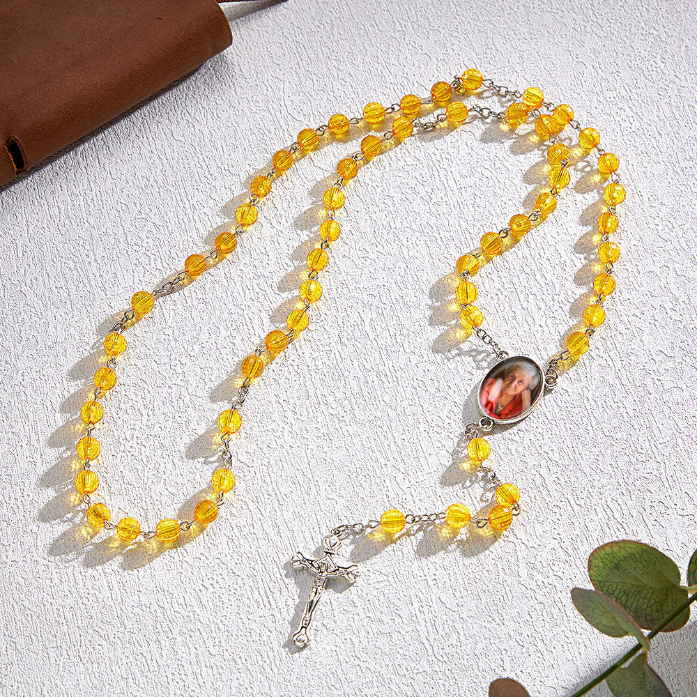 Custom Rosary Beads Cross Necklace Personalized Retro Style Handmade Bead Chain Necklace with Photo - yournamenecklaceuk