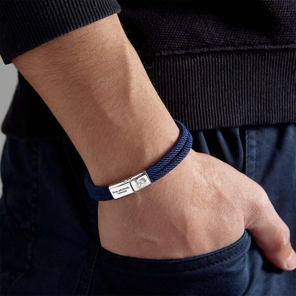 Custom Text and Photo Bracelet Personalized Stylish Hand Strap Bracelet For Men - yournamenecklaceuk