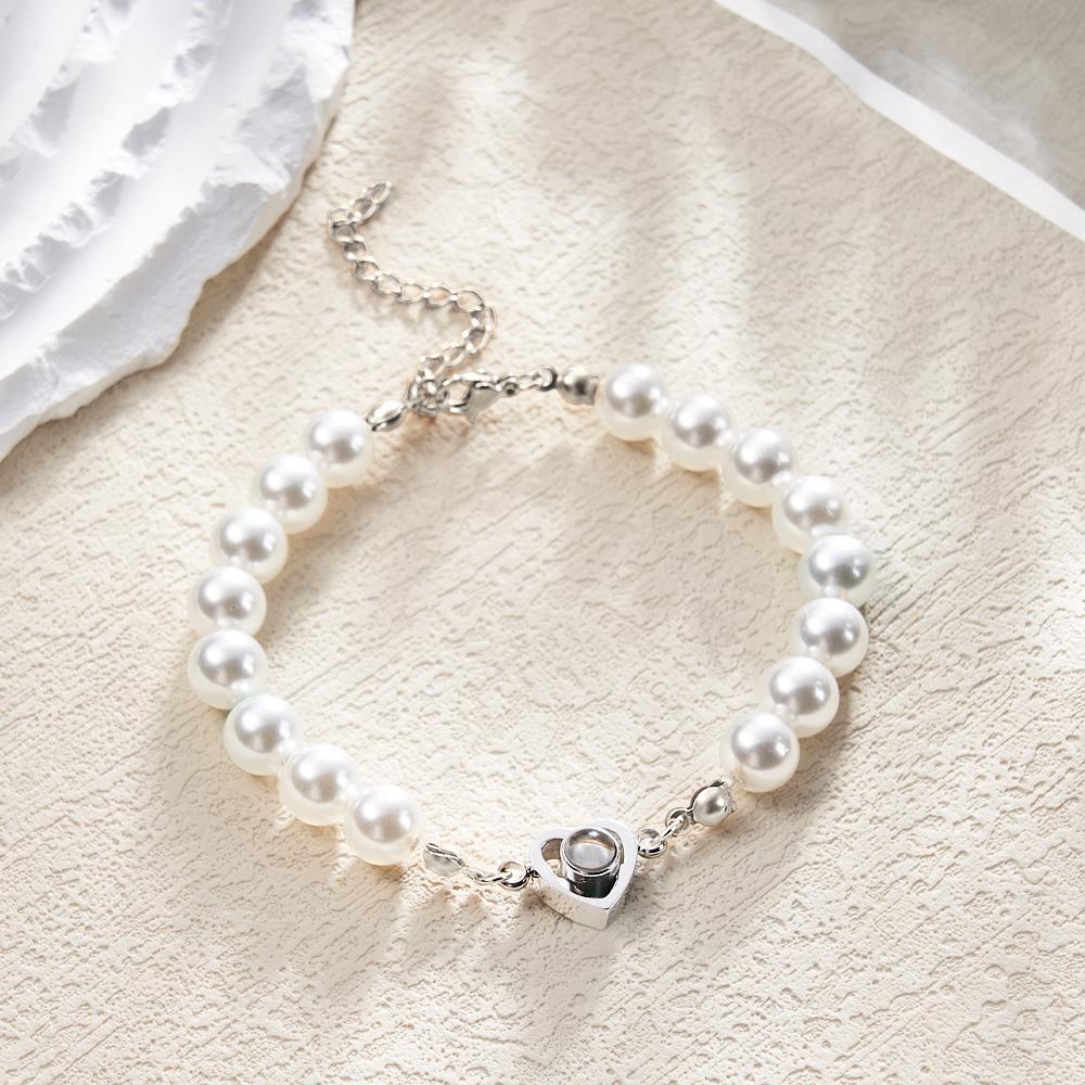 Custom Projection Bracelet Heart Pearl Gift for Her - yournamenecklaceuk
