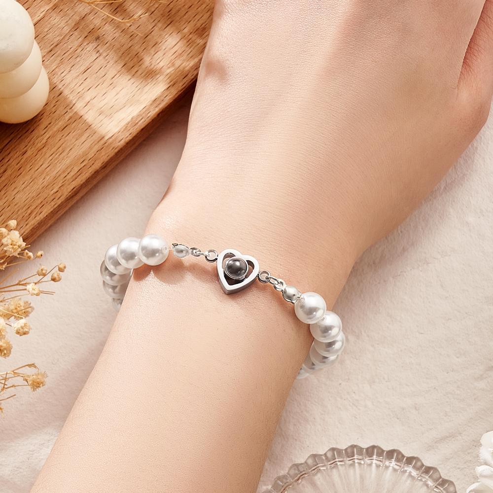 Custom Projection Bracelet Heart Pearl Gift for Her - yournamenecklaceuk