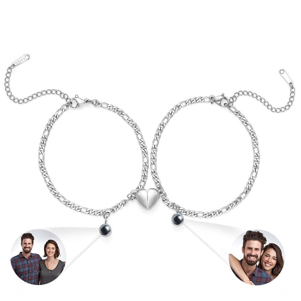Custom Projection Bracelet Couple Magnetic Heart Gift for Couple - yournamenecklaceuk