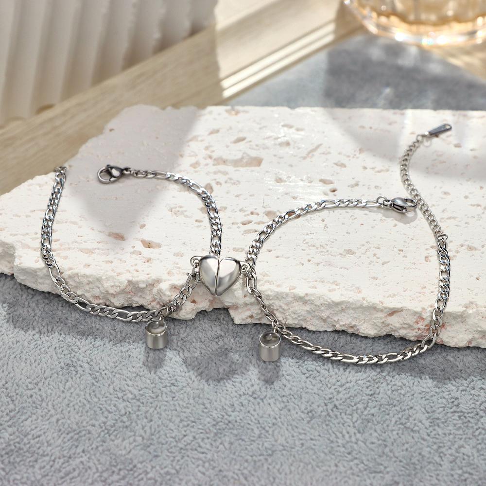 Custom Projection Bracelet Couple Magnetic Heart Gift for Couple - yournamenecklaceuk