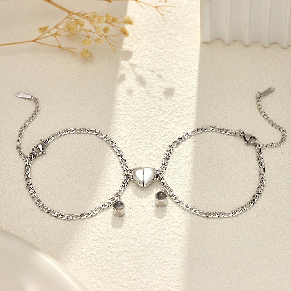 Custom Projection Bracelet Couple Magnetic Heart Gift for Couple - yournamenecklaceuk