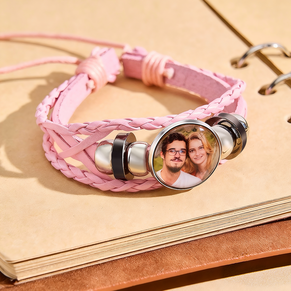 Custom Photo Leather Bracelet Personalized Picture Bracelet Leather Photo Bracelet Valentine's Day Birthday Gift -  NameNecklaceUK
