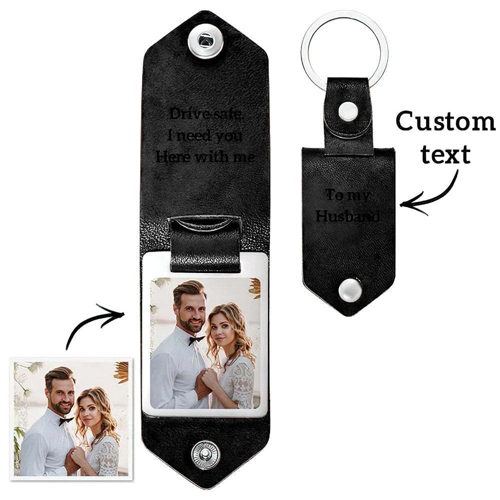 Personalized Leather Photo Keychains Custom Engraved Text Commemorative Keychain Father's Day Gifts - yournamenecklaceuk