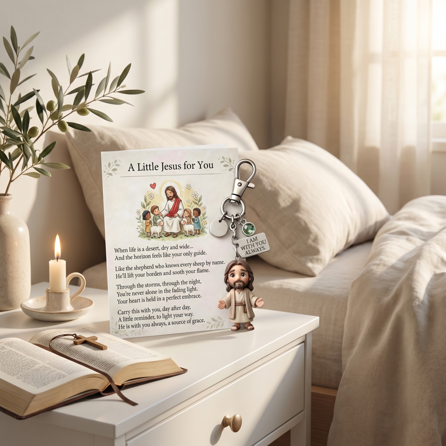 A Little Jesus For You Birthstone Keychain Comforting Poem Card Gift Set Little Mary Pocket Reminder Birthstone Keychain Inspirational Prayer Card Set -  NameNecklaceUK