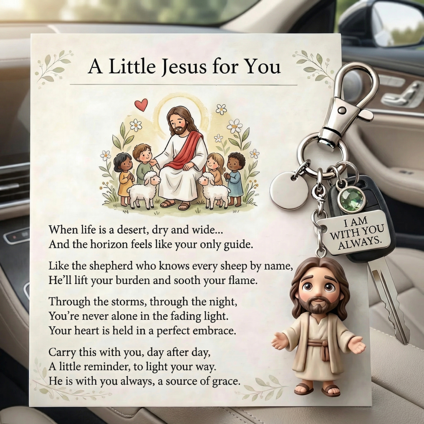 A Little Jesus For You Birthstone Keychain Comforting Poem Card Gift Set Little Mary Pocket Reminder Birthstone Keychain Inspirational Prayer Card Set -  NameNecklaceUK