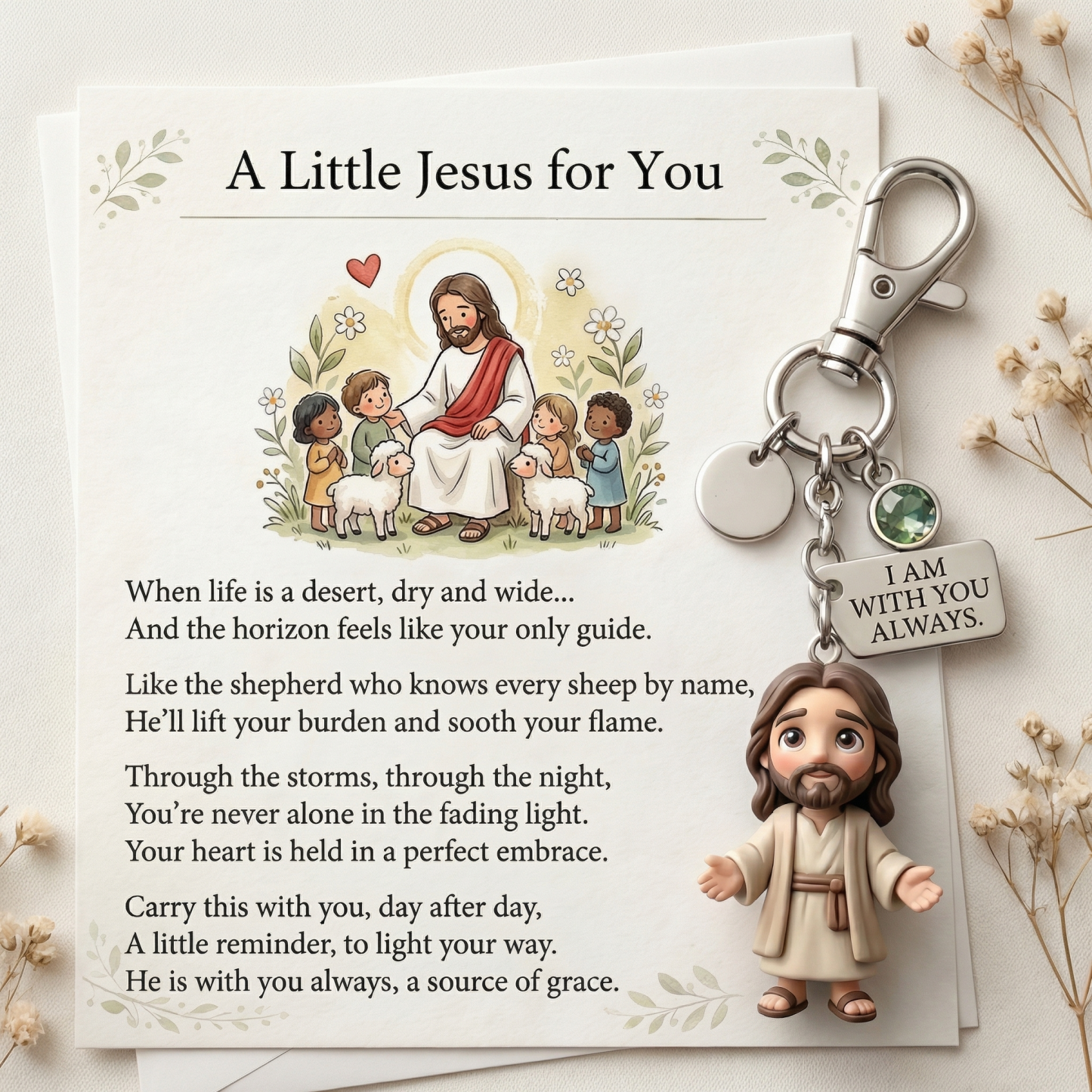 A Little Jesus For You Birthstone Keychain Comforting Poem Card Gift Set Little Mary Pocket Reminder Birthstone Keychain Inspirational Prayer Card Set -  NameNecklaceUK