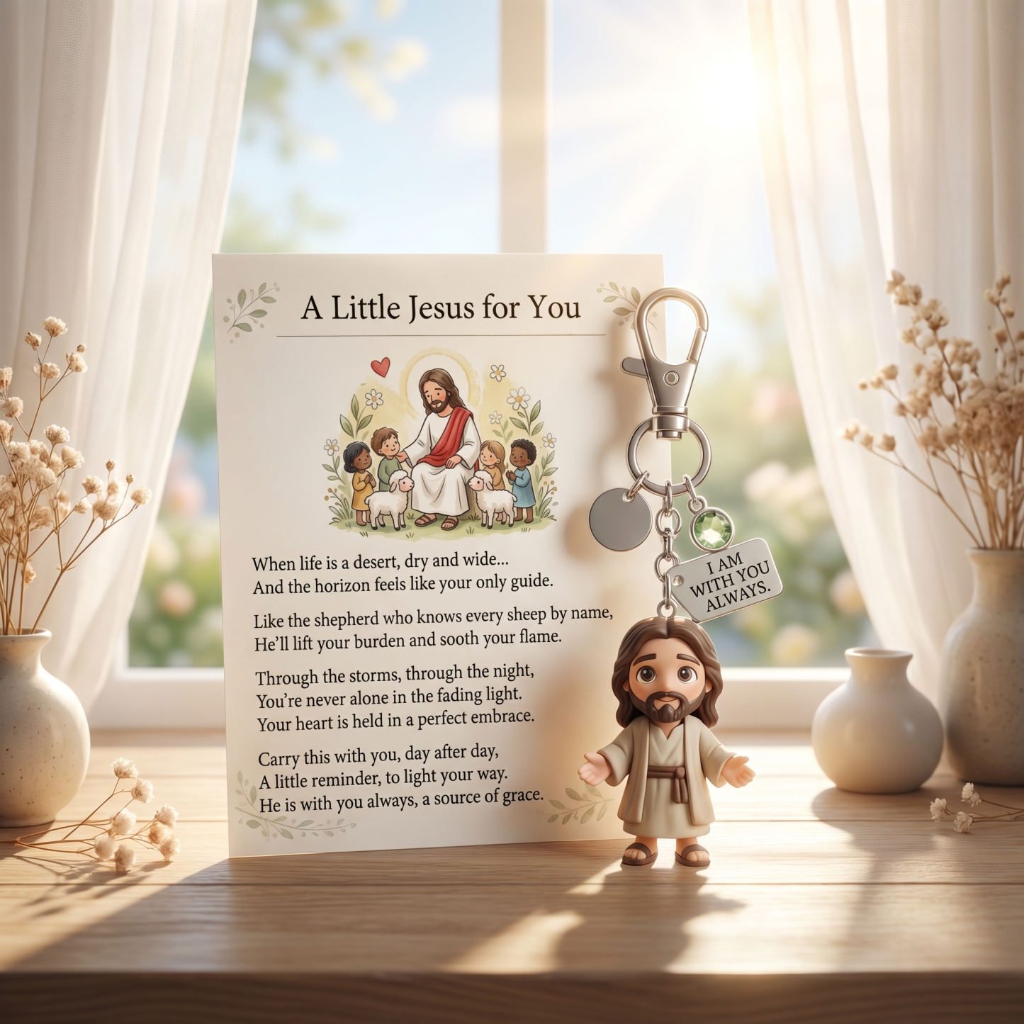 A Little Jesus For You Birthstone Keychain Comforting Poem Card Gift Set Little Mary Pocket Reminder Birthstone Keychain Inspirational Prayer Card Set -  NameNecklaceUK