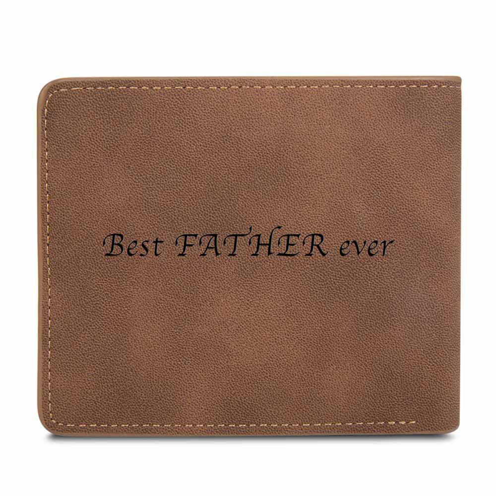 Men's Bifold Custom Inscription Photo Engraved Wallet - Brown Leather - yournamenecklaceuk