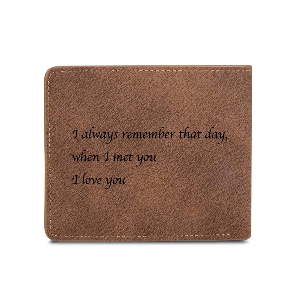 Men's Bifold Custom Inscription Photo Engraved Wallet - Brown Leather - yournamenecklaceuk