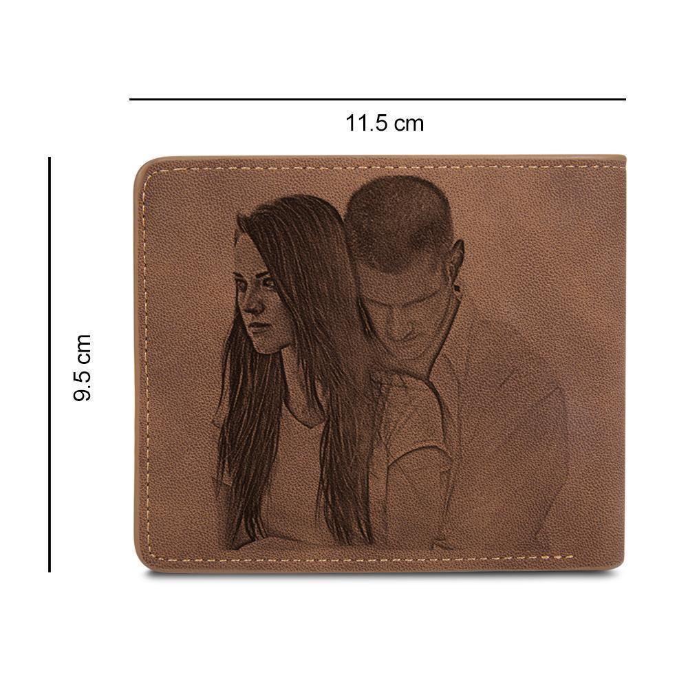 Men's Bifold Custom Inscription Photo Wallet Two Pictures - Brown Leather - yournamenecklaceuk
