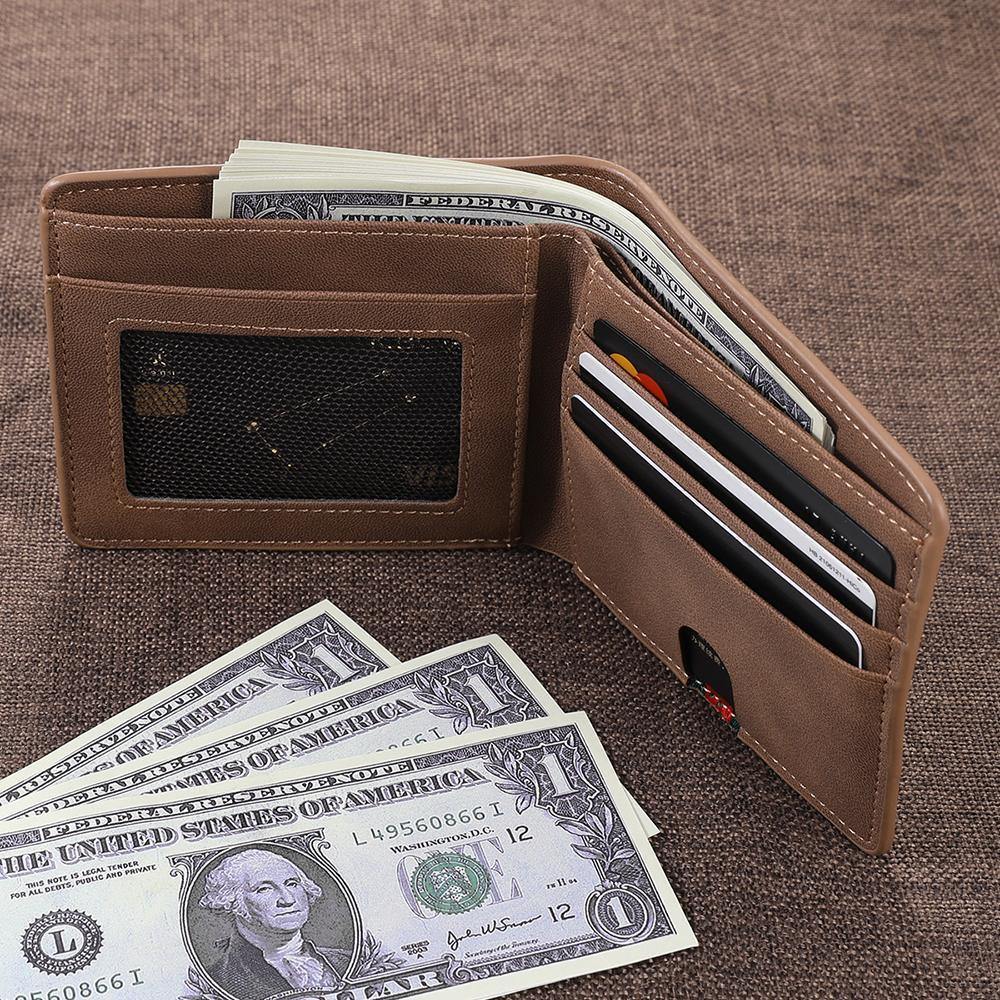 Men's Bifold Custom Inscription Photo Wallet Two Pictures - Brown Leather - yournamenecklaceuk