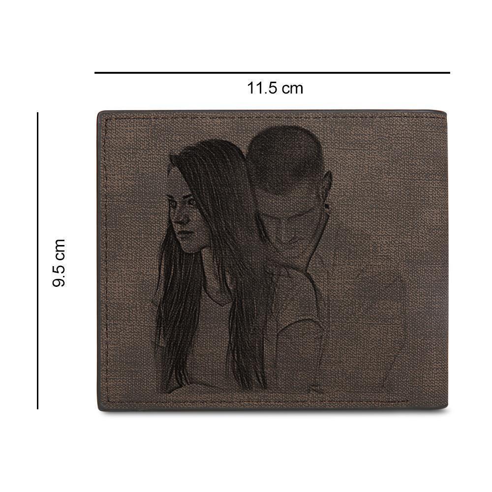 Men's Bifold Custom Inscription Photo Wallet Two Pictures - Coffee Leather - yournamenecklaceuk