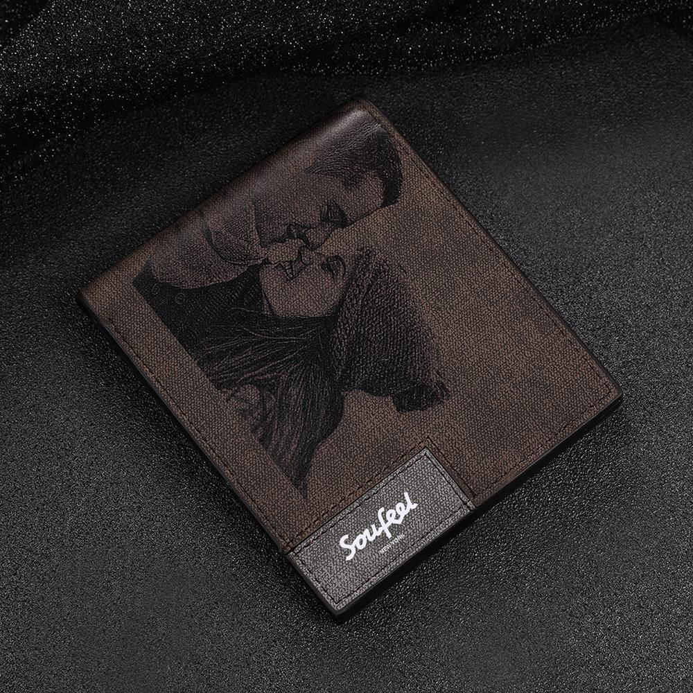 Men's Bifold Custom Inscription Photo Wallet Two Pictures - Coffee Leather - yournamenecklaceuk