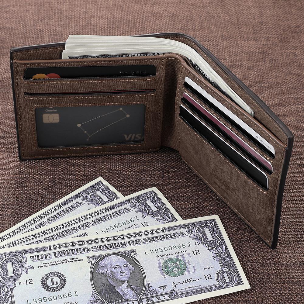 Men's Bifold Custom Inscription Photo Wallet Two Pictures - Coffee Leather - yournamenecklaceuk