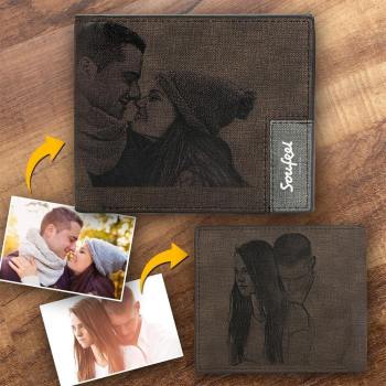 Men's Bifold Custom Inscription Photo Wallet Two Pictures - Coffee Leather - yournamenecklaceuk