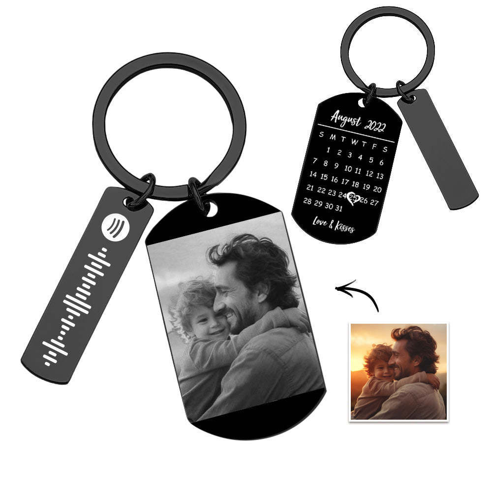 Personalized Spotify Calendar Keychain Custom Picture & Music Song Code Photo Keyring Dad Gifts for Father's Day